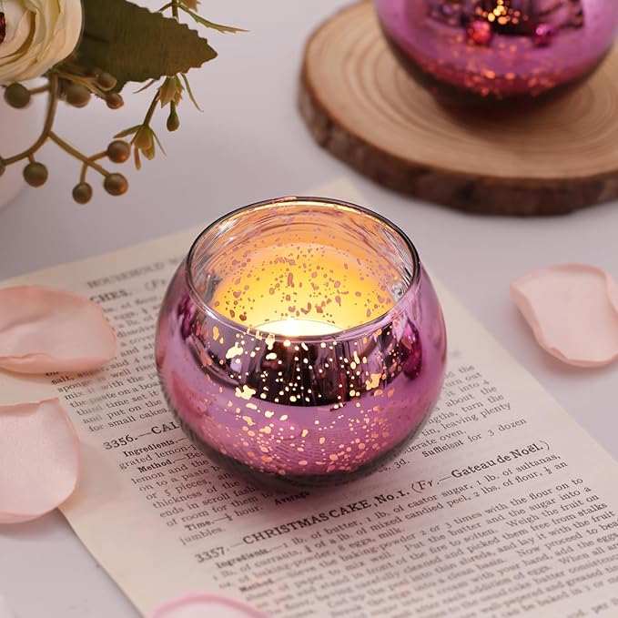 24 Pcs Purple Votive Candle Holders for Wedding Decor, Purple Mercury Glass Candle Holders for Table Centerpieces, Tea Light Holder for Wedding Bridal Shower Party Supplies