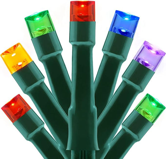 YULETIME 100 ft 300 Count Multicolor LED String Lights with 8 Models Adapter, Green Wire Wide Angle 5mm Christmas Lights (Multicolor - Green Wire)