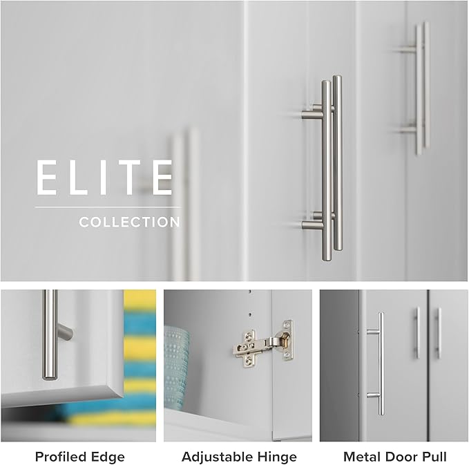 Prepac Elite 32" Storage Cabinet, Light Gray Storage Cabinet with Hanging Rail and Shelves for Living room, Kitchen and Laundry room 24.5" D x 32" W x 65" H