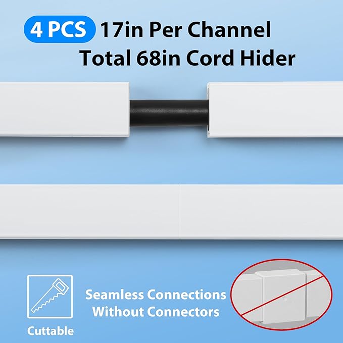 ZhiYo Cord Hider Wall for One Cord, 68in Cord Covers for Wires on Wall, Easy Install Cable Cover Wall, Cable Raceway Hide Cords, Cable Hider Cord Management Wall, 4X L17in W0.6in H0.4in Beige