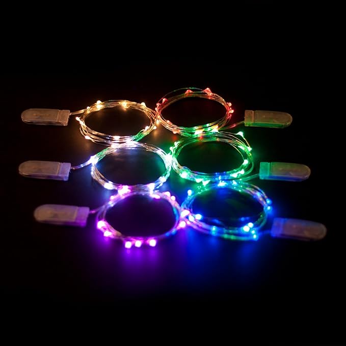 2 Sets 20 LEDs Cold White Color String Lights Silver Wire Indoor and Outdoor 6.5 Feet Firefly Starry Fairy Lights Battery Powered for DIY, Christmas, Holidays, Party, Bedroom and Centerpieces