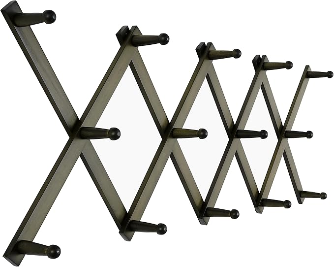 SKOLOO Hat Rack for Wall with 14 Hooks, Solid Wooden, Modern, Expandable Coat Rack Wall Mount for Coats, Hats, Bags, Baseball Caps, Dark Walnut Color