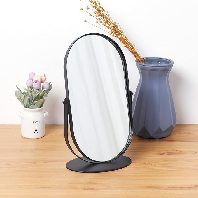 LONGSHENG - SINCE 2001 - Black Table Portable Makeup Mirror for Bedroom & Desk, 11 Inch Large Mirror for Home & Bathroom
