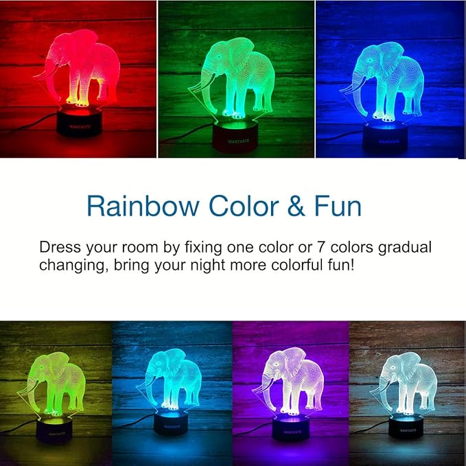 Elephant 3D Decor Lamp with Remote, Toys for Girls Boys Room, 7 Colors Changing Night Light Bedside Gifts for Kids Baby