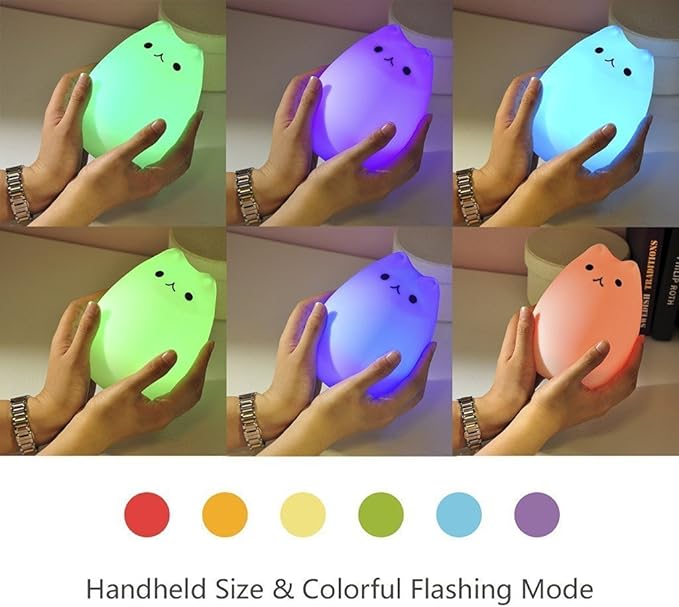 WoneNice Cute Kitty Night Light, Rechargeable Silicone Cute Lamp with Warm White & 7-Color Breathing Modes, Touch Sensor Control, Gift for Women Mom Teen Girls Kids Toddler Baby
