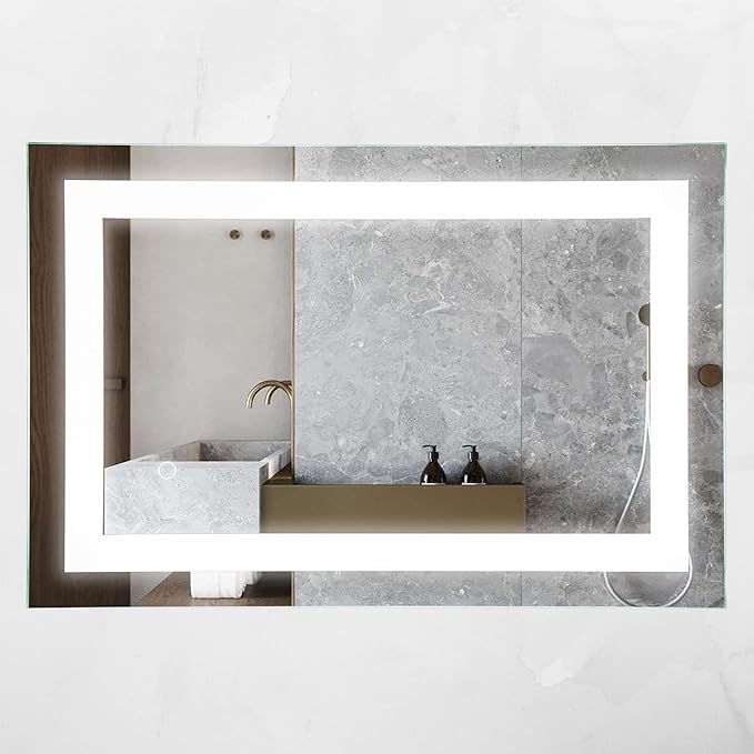 LED Vanity Bathroom Mirror 30 x 20 in. Wall Mounted, Dimmable, Lighted, Anti-Fog Mirror – Modern, Frameless Design