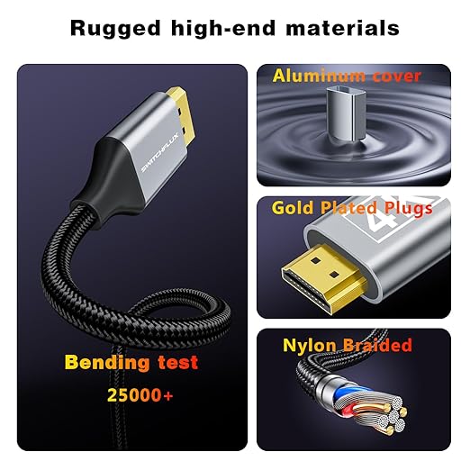 Active HDMI to DisplayPort Cable,（4K@60Hz,1080P@120Hz） 3FT Uni-Directional HDMI (Source) to DP (Display) Braided Cord Compatible with PC,Laptop,AMD,NVIDIA,PS5,Xbox