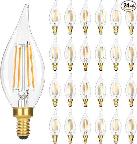 GoBright Dimmable LED Candelabra Bulbs 40W Equivalent, 24-Pack 2700K Soft Warm White E12 Chandelier Light Bulb, Vintage 4W 460LM CA10 Candle Light Bulbs for Chandeliers, Ceiling Fan, Pendant