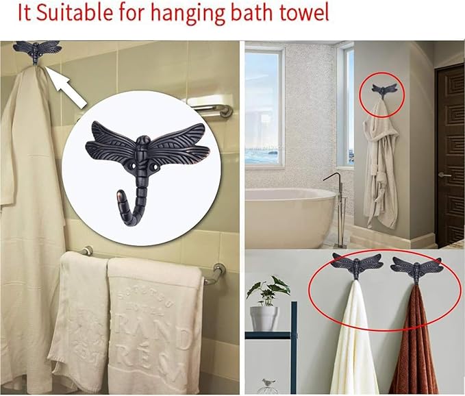 Dragonfly Hooks Wall Hooks for Hanging, Oil Rubbed Bronze Coat Hooks Wall Mounted Towel Hooks,Heavy Duty Key Holder for Decor,Pack of 4