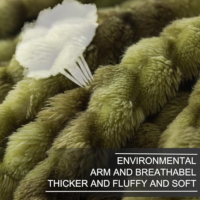 Richave Queen Size Fleece Blanket,Premium Lightweight Anti-Static 90x90 Inches 3D Clouds Stylish Jacquard Velvet Plush Bed Blanket for Queen Full Bed, Tie-dye Olive Green