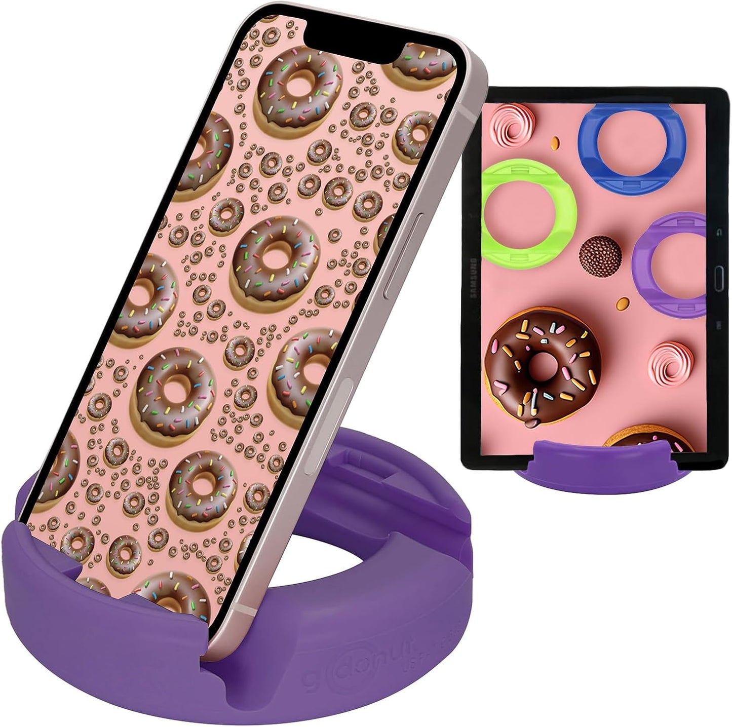 GoDonut – Original Phone Stand, Cell Phone Holder + Tablet Stand Desk Organizer for Most Smartphones - Purple