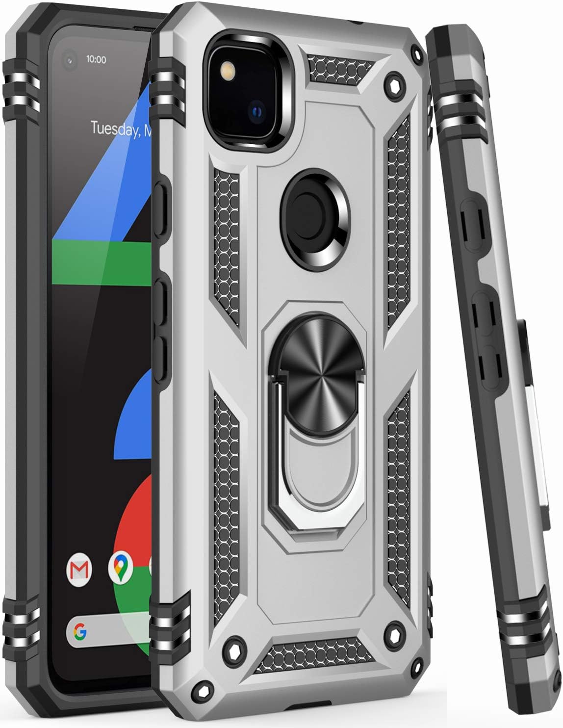 LUMARKE for Google Pixel 4A Case with Screen Protector, Pass 16ft Drop Tested Military Grade Protective Cover, Silver