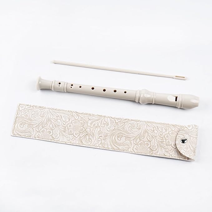 Recorder Instrument for Beginner Adults,8-Hole Soprano Descant Recorder Music Flute with with Cleaning Rod & Leather Case For Home Entertainment(3-Carved White)