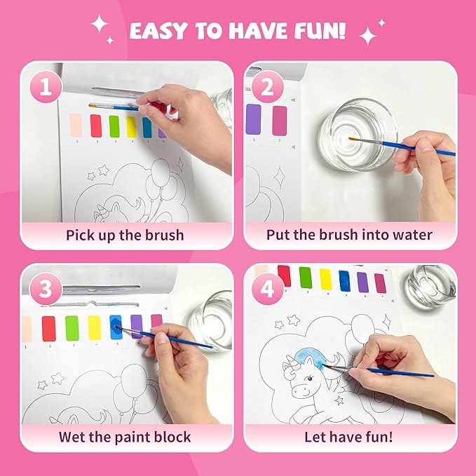 Paint with Water Books for Kids, Unicorn Watercolor Paint Book Set for Kids,Toddlers Water Color Coloring Painting Drawing Set,Mess Free Toys Gifts for Girls Age 3 4 5 6 7 8