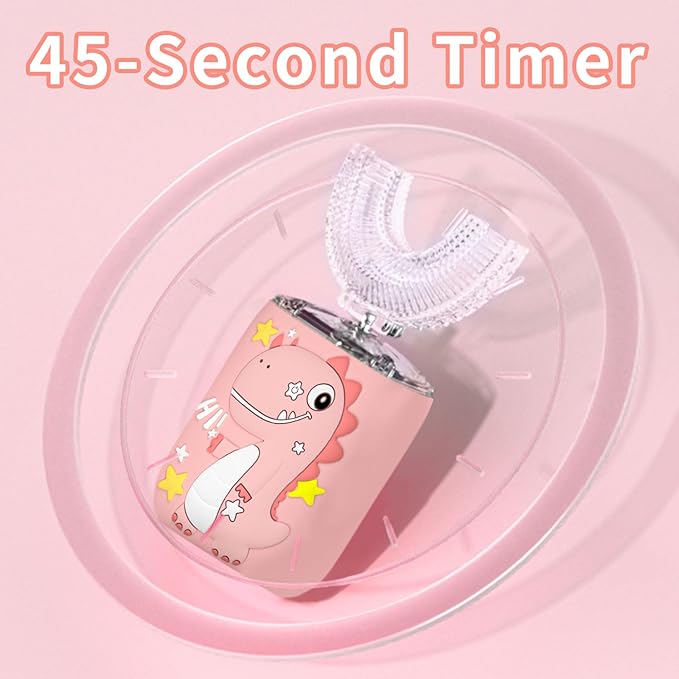 Kids Electric U Shaped Toothbrush,Kids Sonic Full Mouth Toothbrush with 4 Soft Brush Head Automatic Rechargeable 6 Cleaning Modes IPX7 Waterproof 360 Degree Cleaning - Age2-7 Pink