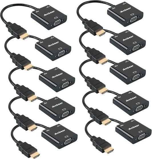 HDMI to VGA Adapter with Audio(10 Pack), Gold-Plated VGA to HDMI Adapter (Male to Female) Compatible for Computer, Desktop, Laptop, PC, Monitor, Projector, HDTV, Chromebook,Roku, Xbox and More