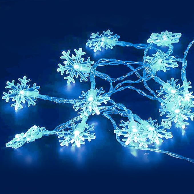 DomeStar Christmas Snowflake String Lights,9.8Ft 20 LED Battery Powered Christmas Fairy Lights Hanging Decor for Xmas Tree Party Wedding New Year Bedroom Patio Wall Indoor Outdoor Decorations Blue