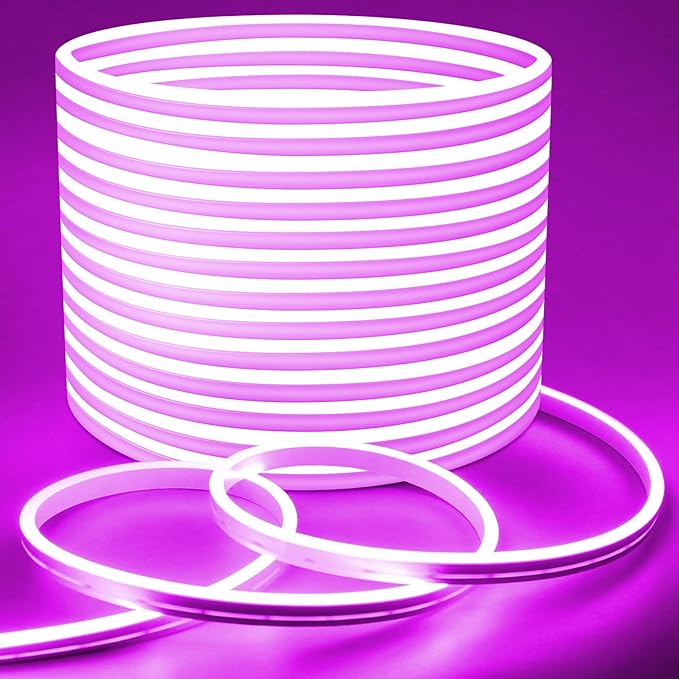 Lamomo LED Strip Lights, 32.8Ft Purple Neon Led Rope Lights, 0.65in/Cut DIY Flexible Silicone Waterproof 24V Led Light Strip for Bedroom,Indoor, Living Room, Kitchen（Power Adapter not Included）