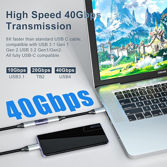 USB C Coupler Adapter 40Gbps [2 Pack] USB C Type C Angled USB-C Female to Female Adapter, 8k at 60hz USB Extension for Laptop, Tablet, VR, Camera, Smartphone (Coupler)