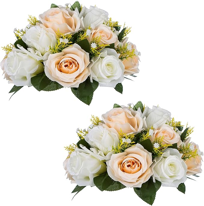 NUPTIO Pcs of 2 Fake Flower Ball Arrangement Bouquet,15 Heads Plastic Roses with Base, Suitable for Our Store's Wedding Centerpiece Flower Rack for Parties Valentine's Day Home Décor