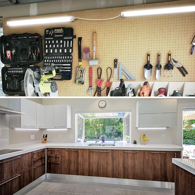CNSUNWAY LED Shop Light 2FT, 20W 3000LM 6500K, T8 LED Tube Lights, Clear Cover, Ceiling and Utility Shop Lights, Linkable Light Fixture for Room, Garage, Workbench, Warehouse, ETL Listed (2 Pack)