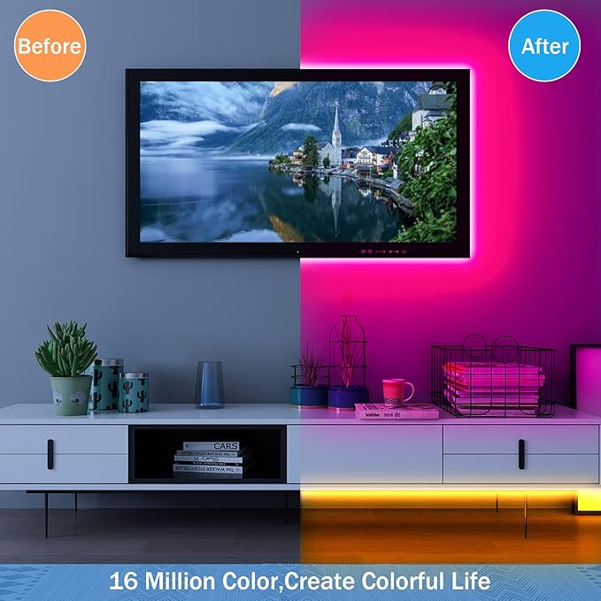KEELIXIN 130ft Led Lights,Long Led Lights for Bedroom,5050 RGB LED Strip Lights with Remote & Bluetooth App Control Sync with Music,Luces Led para Cuarto,LED Light Strip for Room,2 Rolls of 65ft