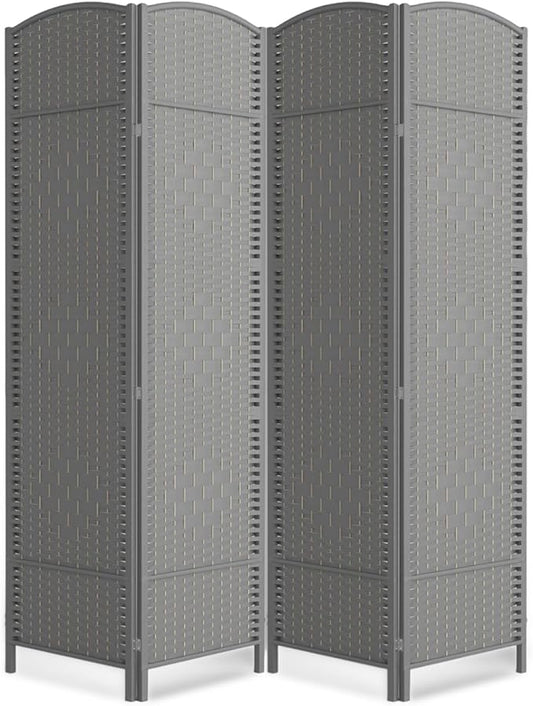 Paper Rope Room Divider, 4 Panel Wood Mesh Woven Design Screen with Double Sides Weaved, Foldable Portable Partition Divider Screen for Decorationg of Bedroom,LivingRoom,Office Separator