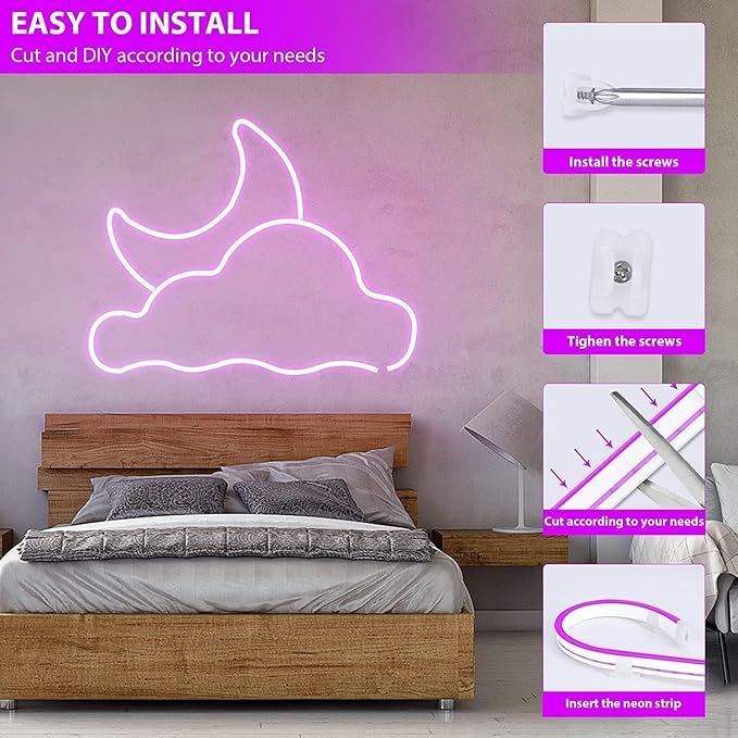 Lamomo LED Strip Lights, 32.8Ft Purple Neon Led Rope Lights, 0.65in/Cut DIY Flexible Silicone Waterproof 24V Led Light Strip for Bedroom,Indoor, Living Room, Kitchen（Power Adapter not Included）