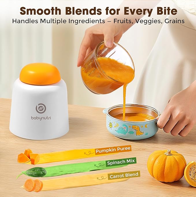 Baby Food Processor – Puree Blender with Glass Bowl, Stainless Steel Blades, BPA-Free, One-Touch Control, Easy to Clean, Quiet Operation, Ideal for New Parents, 10oz