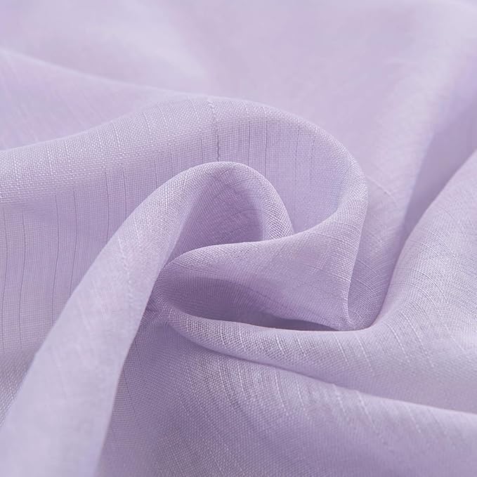 Treatmentex Pom-Pom Sheer Curtains for Girl's Bedroom 84 inches Long Voile Curtain Panels Rod Pocket Lilac 52" w x 2pc