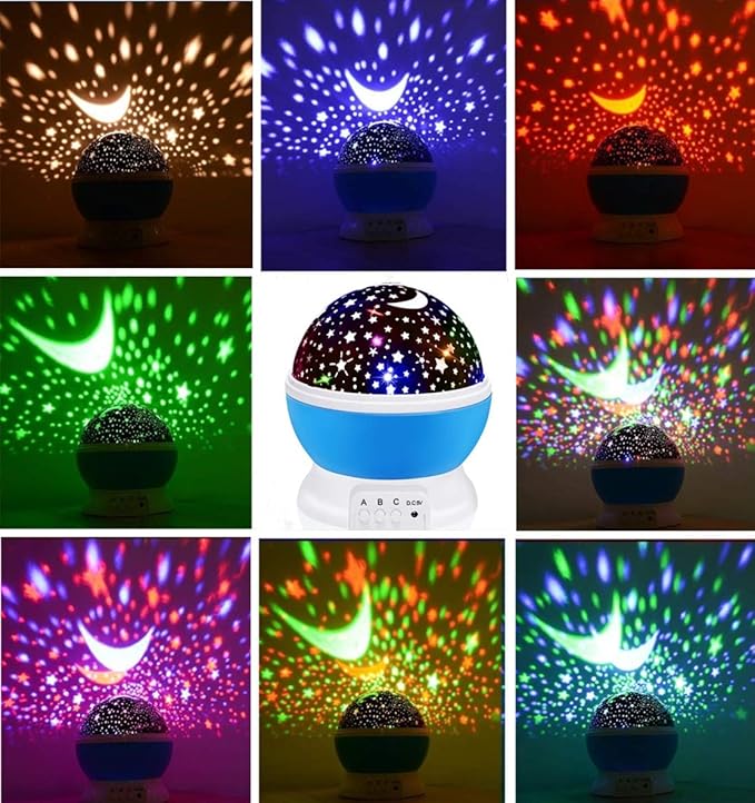 Borelor Star Night Light for Kids, 12 Color Changing Lights Modes with USB Cable, 360°Rotating Moon Star Projector Desk Lamp for Bedroom Party Decor & Girls Birthday Gift（Blue）