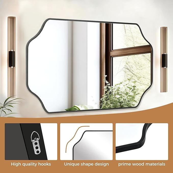 CULER Black Bathroom Wall Mirror,24 x 36 Inch Rectangle Vanity Modern Tempered Glass Mirror for Bedroom,Living Room,Entryway