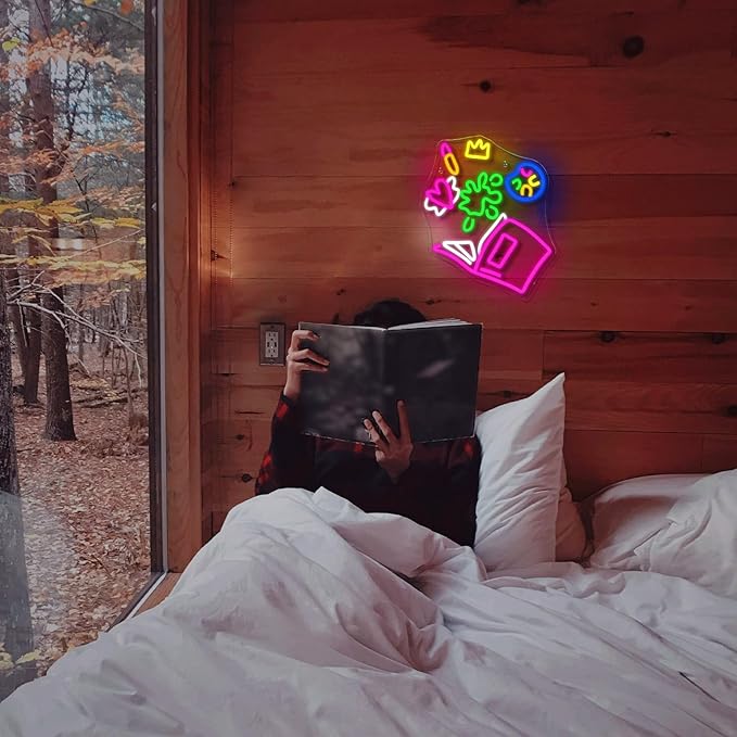 Magical Book Neon Sign, The Wonderful World of Books Design, USB Powered Dimmable, 5V/2A, for Kids, Gift, Office, Bedroom, Reading Room, Kids Room, Classroom, Book Lover