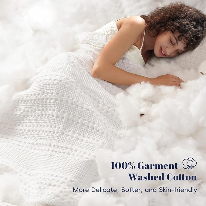 PHF 100% Cotton Waffle Blanket Oversized King 120"x120", Lightweight Breathable Extra Large 10'x10' Blankets for Bed, Giant Big Luxury Aesthetic Woven Bedding for Home Decor, White