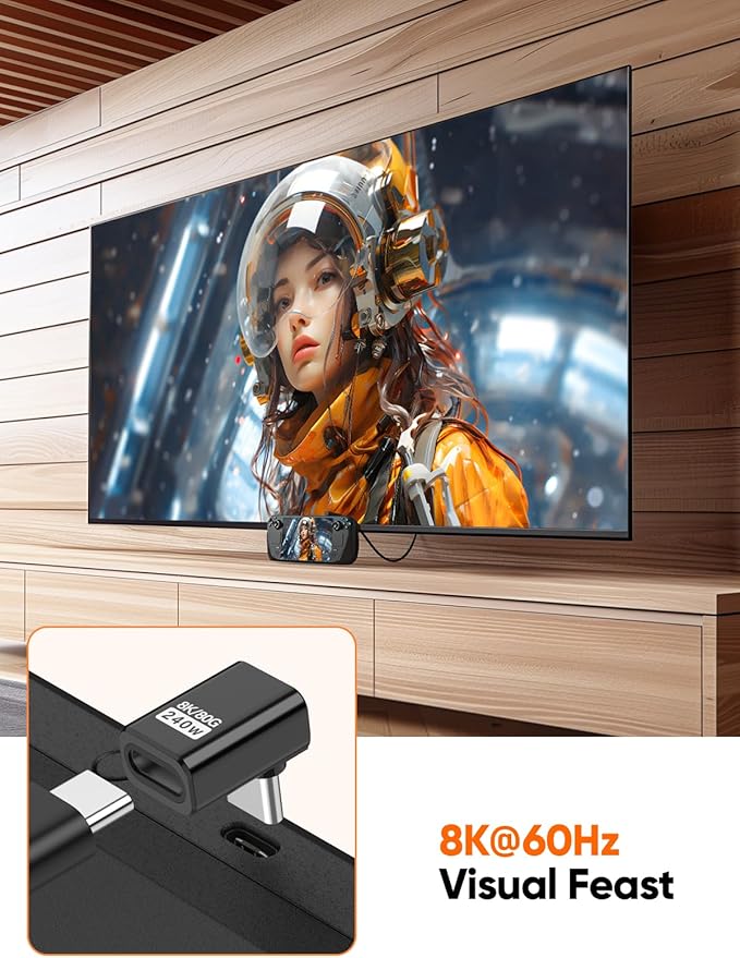 CableCreation 90 Degree USB C Adapter 2 Pack, Right Angle USB C Male to Female Adapter 80Gbps 240W Compatible with Steam Deck, ROG Ally, Switch, Notebook, PC, Tablet, Phone and More,UP Angle