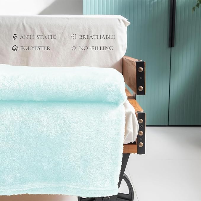 Exclusivo Mezcla Plush Fuzzy Fleece Throw Blanket Extra Large, Super Soft, Fluffy and Warm Blankets for Couch, Bed, Suitable for All Seasons (50x70 Inches, Mint Green)