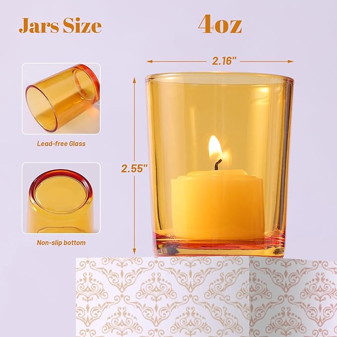 LETINE 36pcs Amber Votive Candle Holders - Glass Tea Light Candle Holders for Fall Table Decor,Boho Wedding Centerpieces, Boho Decor, Ideal for Halloween & Thanksgiving Decorations Indoor