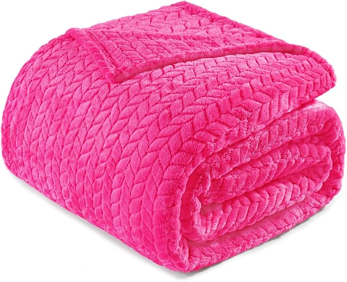 Exclusivo Mezcla Fleece King Size Blanket for Bed, 90x104 Inches Soft Cozy Jacquard Flannel Blankets, Lightweight Fuzzy Plush Warm for Winter, Hot Pink
