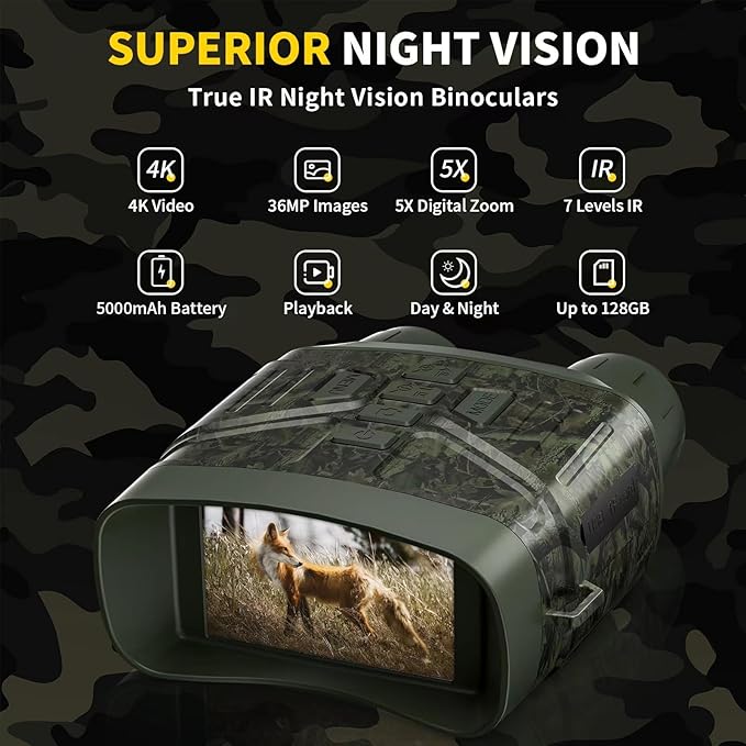 Night Vision Goggles - 4K Night Vision Binoculars for Adults, 3'' HD Screen Binoculars can Save Photo and Video with 32GB TF Card, Camouflage