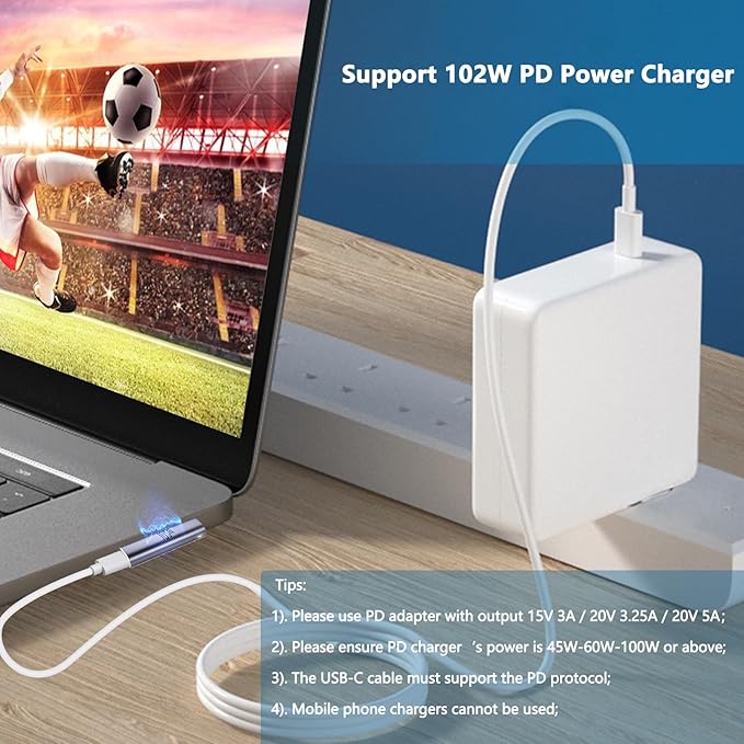 102W Magnetic Charger for Surface - USB C Female to Magnetic Male Charging Adapter, Type-C PD Power Charger Accessory for Microsoft Pro, Surface-Book, Surface-Go, Surface-Laptop, Surface-Duo 2