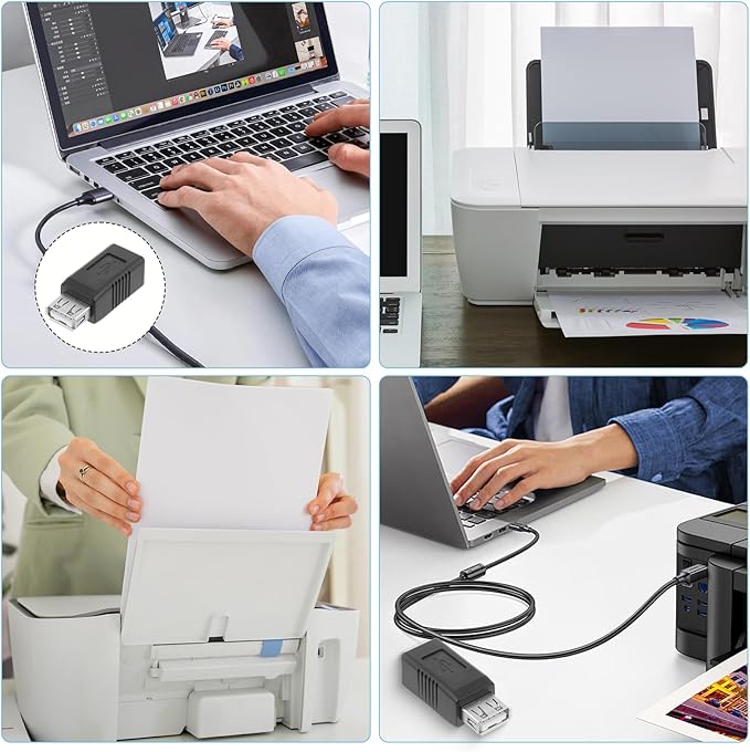 3PCS USB 2.0 Af/Bf Plug Type A Female to Type B Female Adapter Connector, USB B Adapter, Printer, Camera, Laptop, Computer, Scanner, Hard Drive, Black, 3 Count