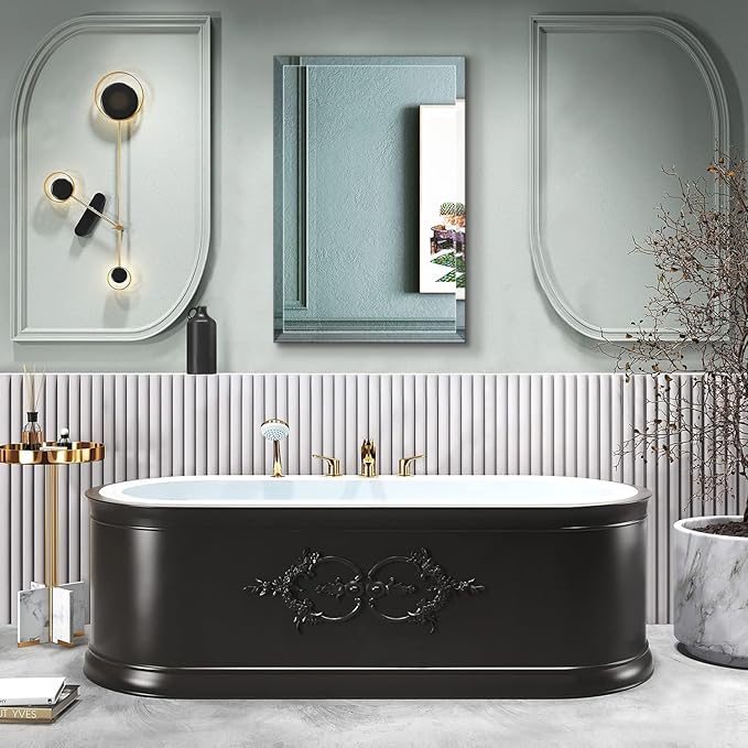 24"x36" Frameless Rectangle Wall Mirror with 1 inch Beveled Edge for Bathroom Vanity