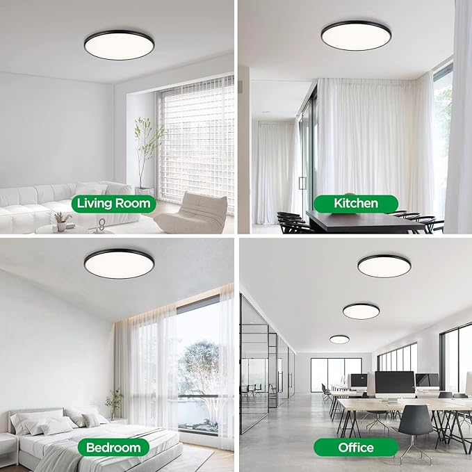 TALOYA 18 Inch Black Flush Mount Led Ceiling Light Fixture for Living Room Dining Room Ultra-Thin Round Surface Mounted Fixture Brightness Dimmable Equivs to 260W Traditional Led Bulb
