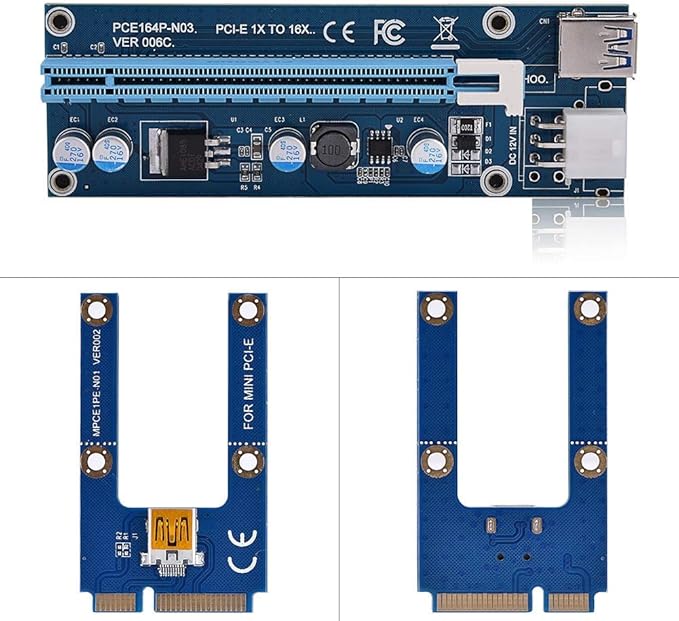 Mini PCI E to PCI Express16x Extender Riser Adapter, SATA Power Cord Converter for Video Card Mining Adopt 4 Solid-State Capacitors, 6pin Interface on The Graphics Card etc.