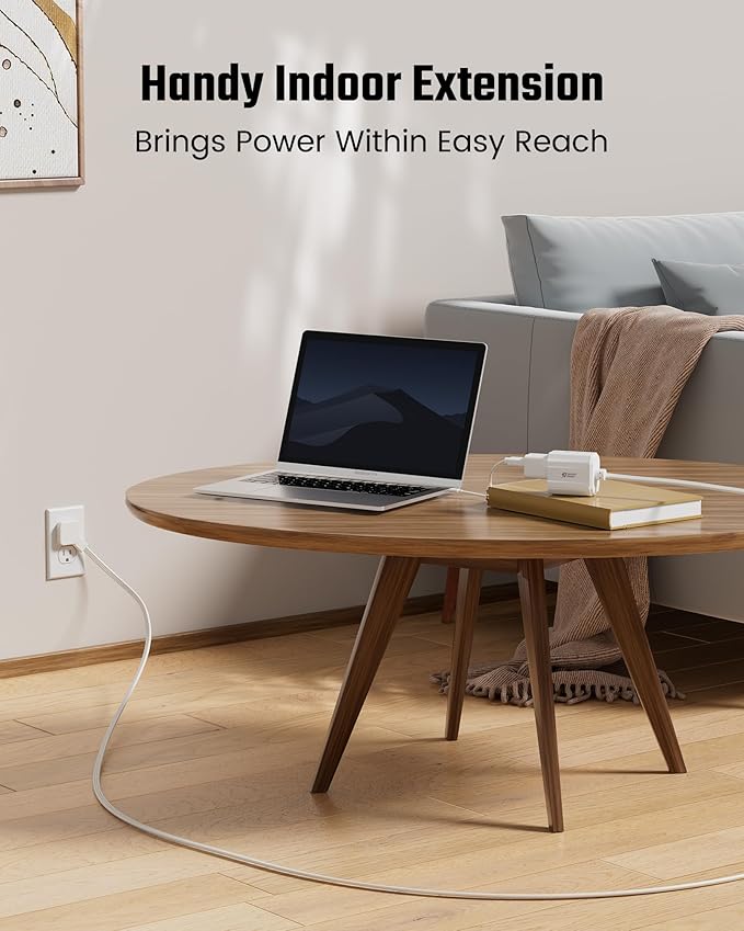 Extension Cord 6ft SUPERDANNY Mini Power Strip Ultra Right Angled Flat Plug for Tight Spaces,Indoor Extension with 3 Outlets,for Office Home Appliances,Non Surge Protector for Travel Cruise,White