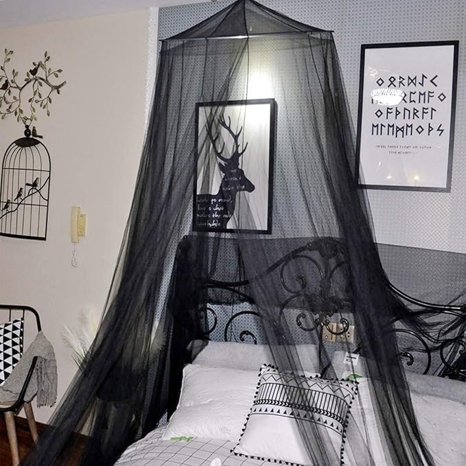 AIFUSI Mosquito Net for Bed, King Size Bed Canopy Hanging Curtain Netting, Princess Round Hoop Sheer Bed Canopy for All Kids Baby Cribs and Adult Beds Fit Twin, Full, Queen - Black