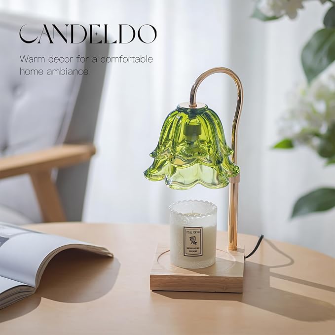 Candle Warmer Lamp with Timer: Green Flower Candle Warming Lamp with 2 Bulbs Height Adjustable Wax Warmer Dimmable Bedroom Decor Christmas Gift for Women