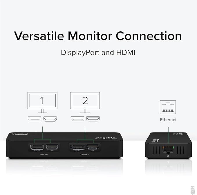 Plugable 4K DisplayPort and HDMI Dual Monitor Adapter for USB 3.0 and USB-C, Compatible with Windows and ChromeOS