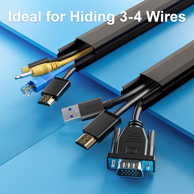 Yecaye TV Cord Hider, 42In Large Cable Hider Black, Wire Covers for 4 Cords, Wire Hiders for TV on Wall, Cable Raceway Concealer, W1.18in H0.6in, Black