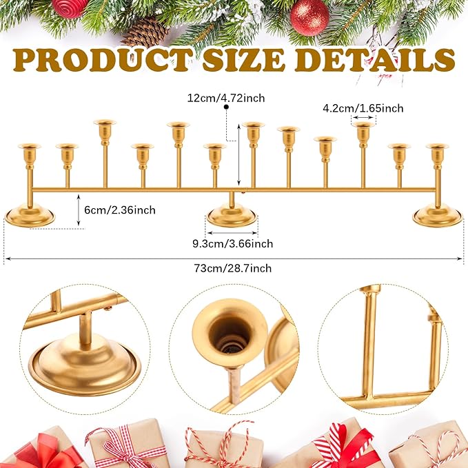 Chengu Gold Candelabra Candle Holders 12 Arm 7 Inch Tall Taper Candlestick Holder Vintage Table Centerpiece Decor for Christmas Wedding Birthday Party Dining Room Holiday Mantle Fireplace Kitchen